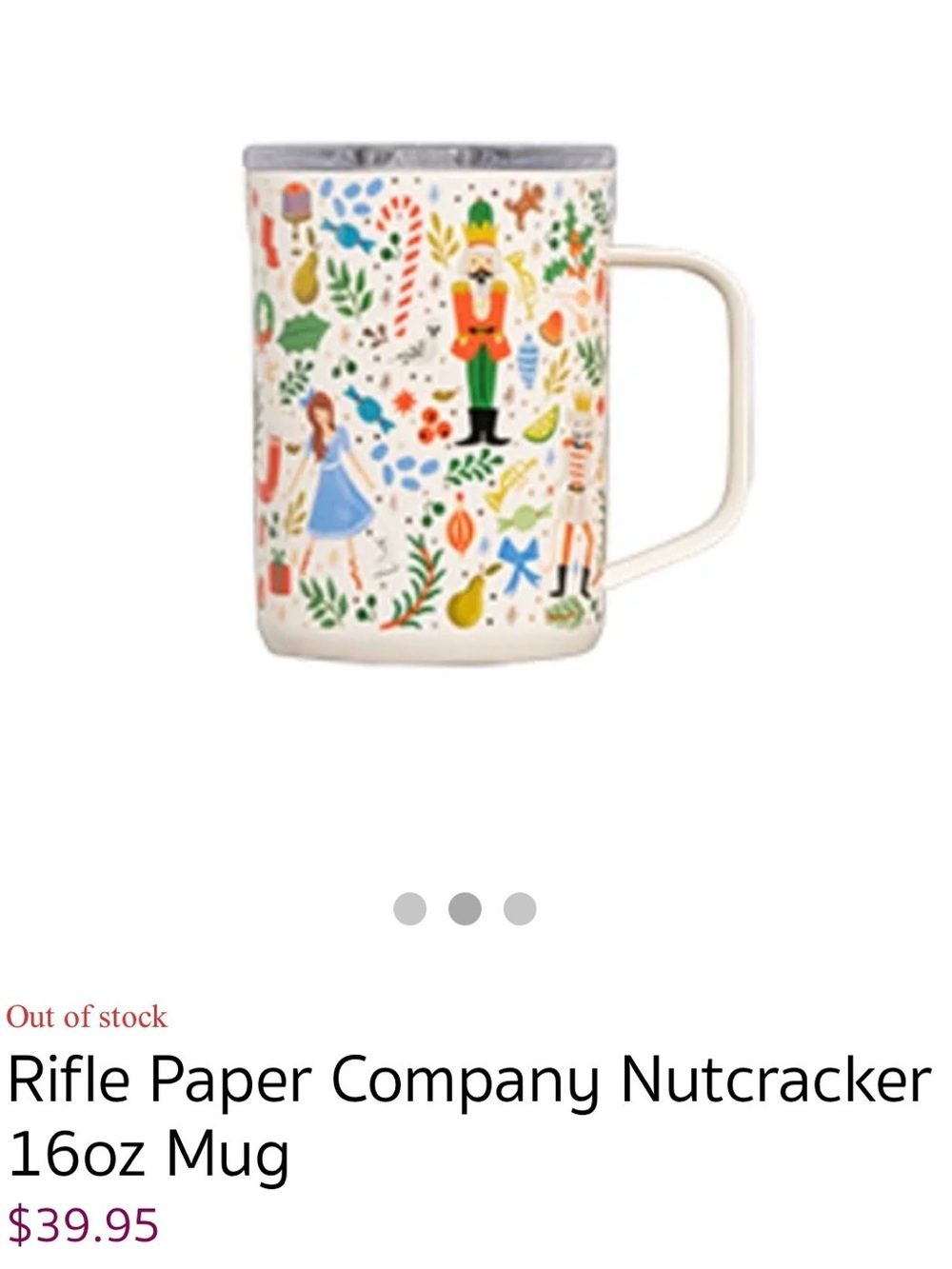 NWT Rifle Paper Co Corkcicle 16oz Nutcracker Ballet Xmas Travel Mug 5” Insulated - Picture 8 of 8